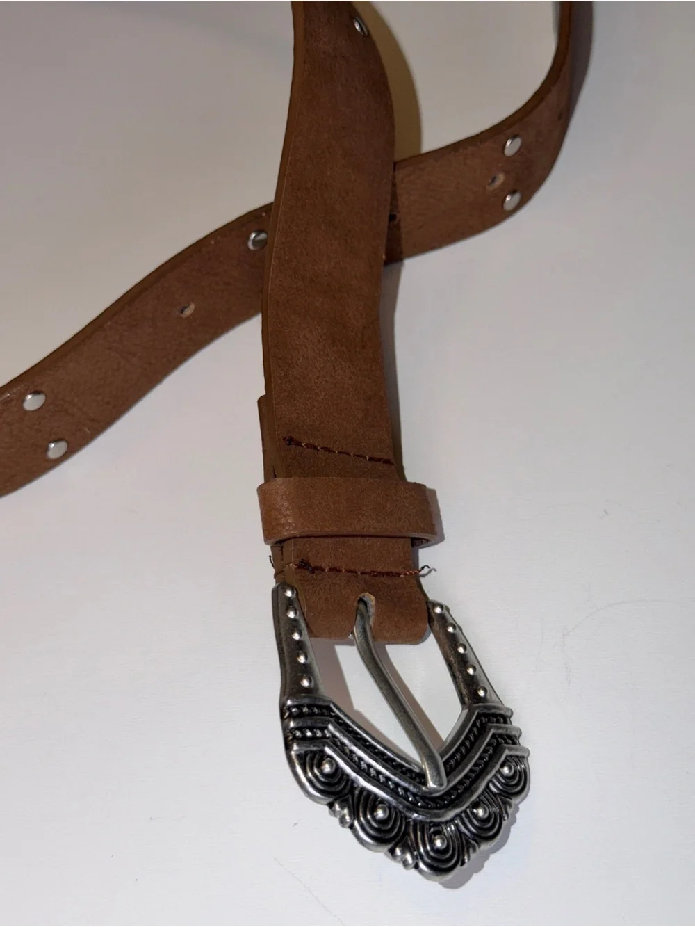 Source Unknown Brown Women’s Belt with Silver Decorative Buckle